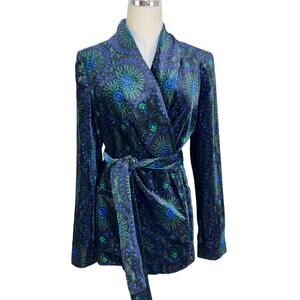 Boden Tie Waist Velvet Blazer Jacket Blue